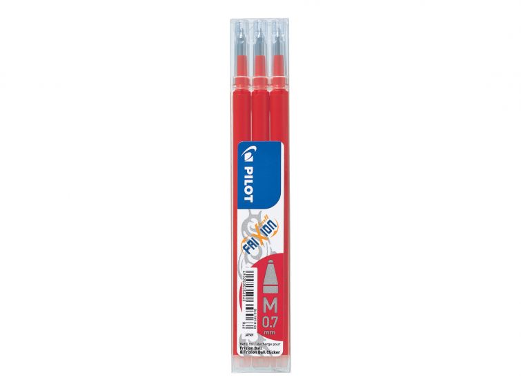 Pilot Recambio de gel borrable para Frixion Ball / Frixion Clicker - Pack de 3 unidades - Punta de bola redonda 0.7mm - Trazo 0.4mm - Color Rojo