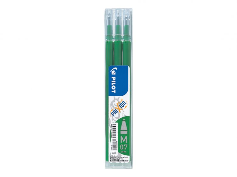 Pilot Recambio de gel borrable para Frixion Ball / Frixion Clicker - Pack de 3 unidades - Punta de bola redonda 0.7mm - Trazo 0.4mm - Color Verde