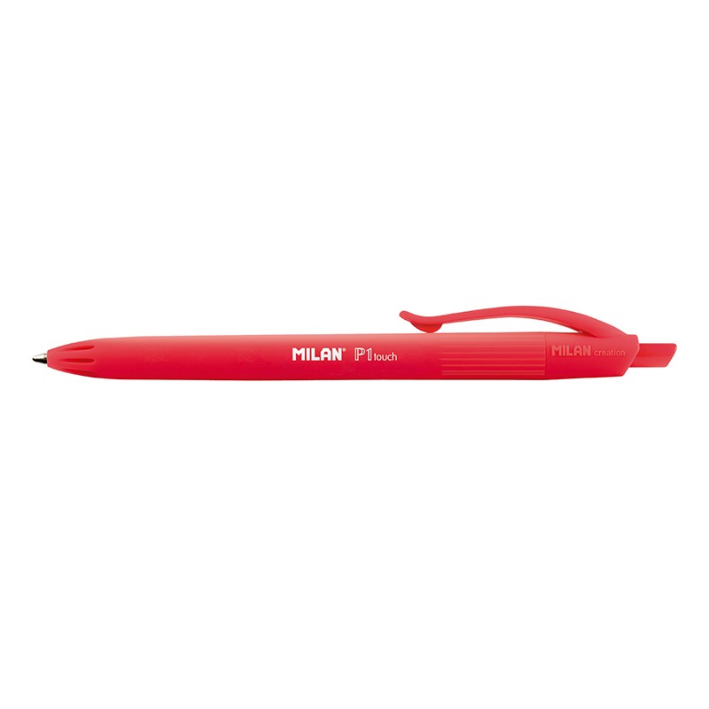 Milan P1 Touch Boligrafo de Bola Retractil - Punta Redonda 1mm - Tinta de Aceite - Escritura Suave - 1.200m de Escritura - Color Rojo