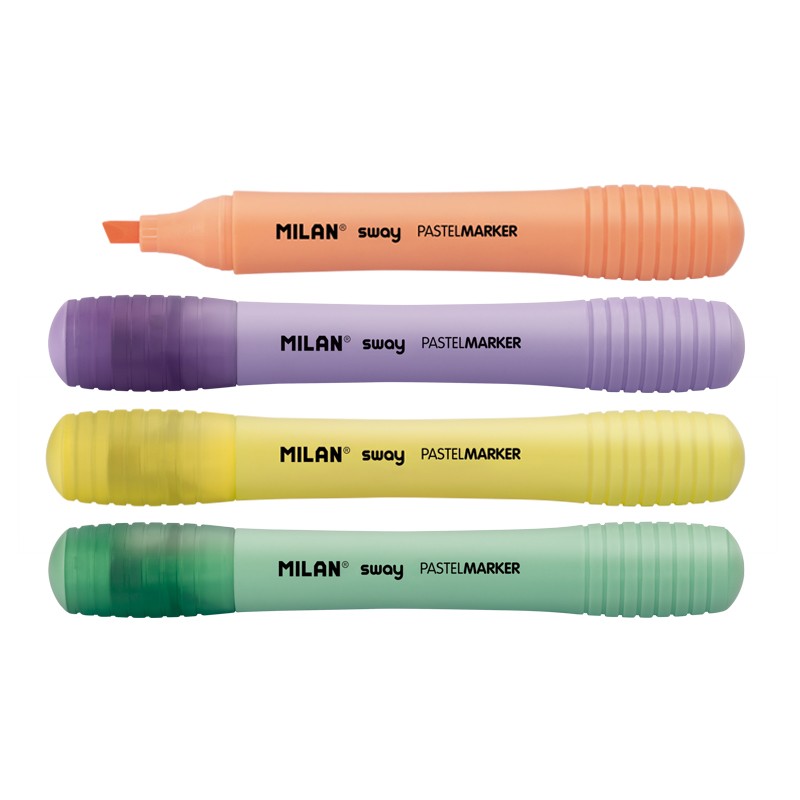 Milan Sway Expositor de 7 Packs de 4 Marcadores Pastel - Punta Biselada 2 - 4mm -  Ideal para Subrayar - Colores Pastel