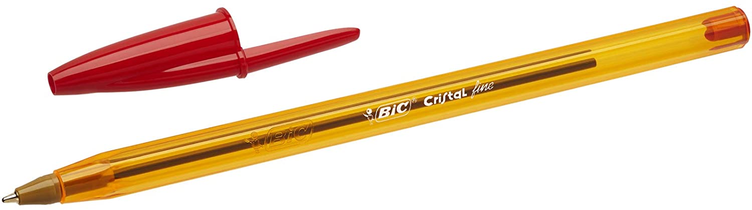 Bic Cristal Original Fine Boligrafo de Bola - Punta Redonda de 0.8mm - Trazo de 0.30mm - Tinta con Base de Aceite - Translucido - Color Rojo