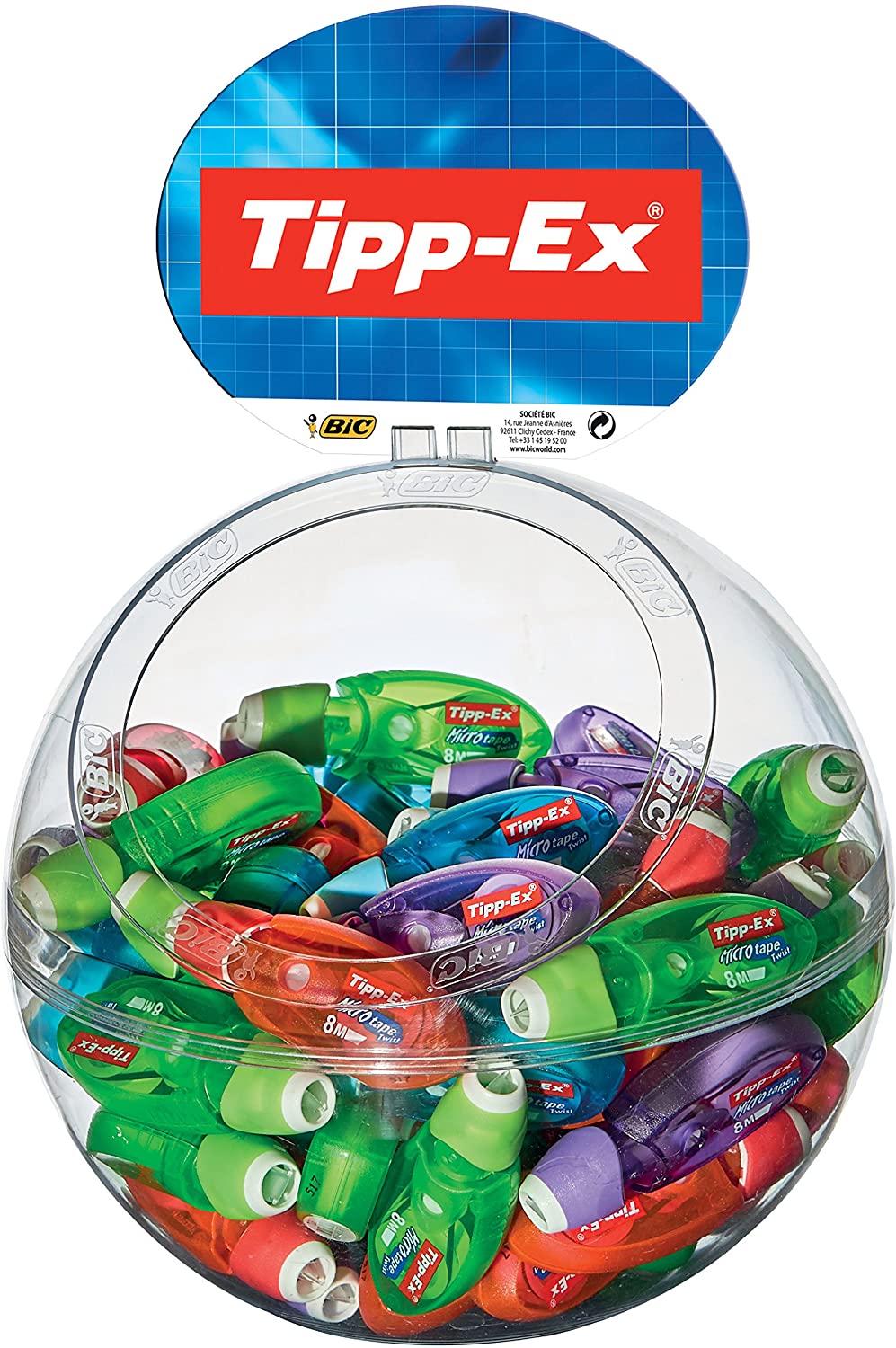 Tipp-Ex Micro Tape Twist Expositor 60 Cintas Correctoras 5.00mm x 8m - Cabezal Rotativo - Escritura Instantanea - 4 Colores
