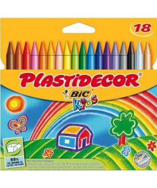 Bic Kids Plastidecor Caja de 18 Lapices de Cera - Extraresistentes - Facil de Sacar Punta - No Mancha