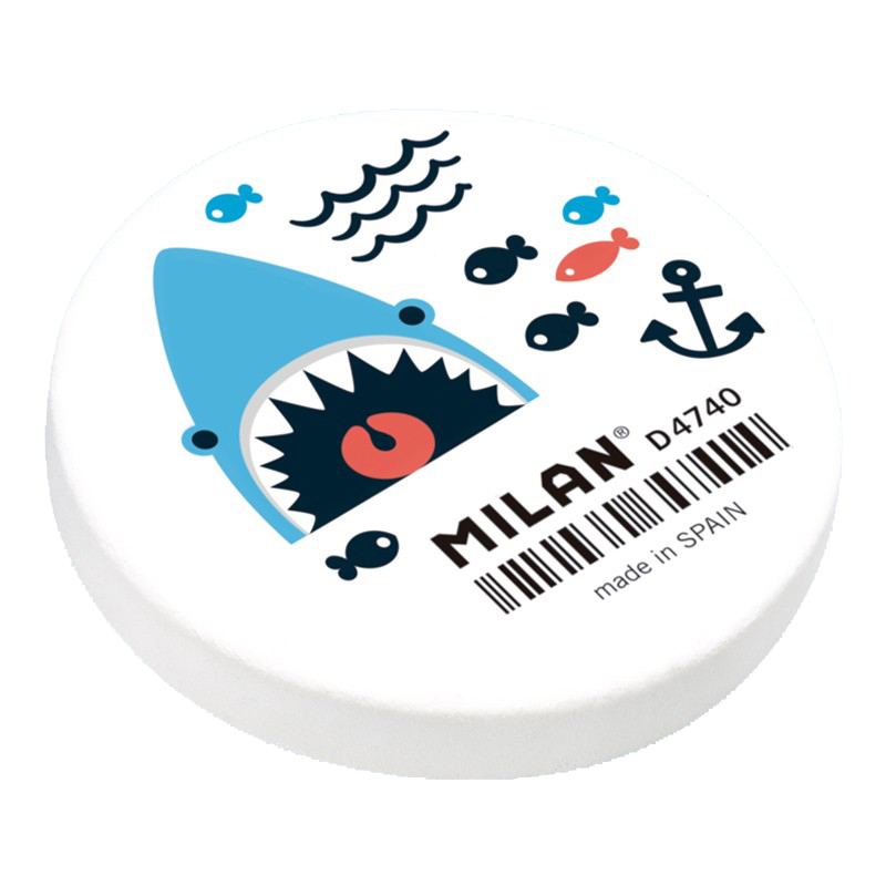 Milan 4740 Edicion Shark Attack Goma de Borrar Redonda Flexible - Miga de Pan - Caucho Sintetico - Envueltas Individualmente - Color Blanco