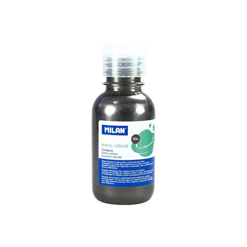 Milan Botella de Tempera - 125ml - Tapon Dosificador - Secado Rapido - Mezclable - Color Gris Metalizado