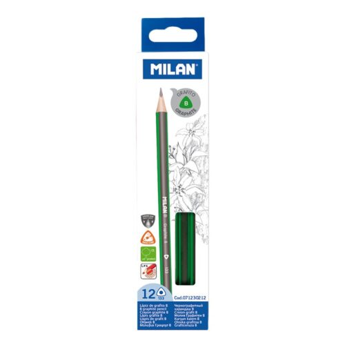 Milan Pack de 12 Lapices de Grafito Triangulares - Mina B de 2.4mm - Resistente a la Rotura - Para Escritura y Dibujo