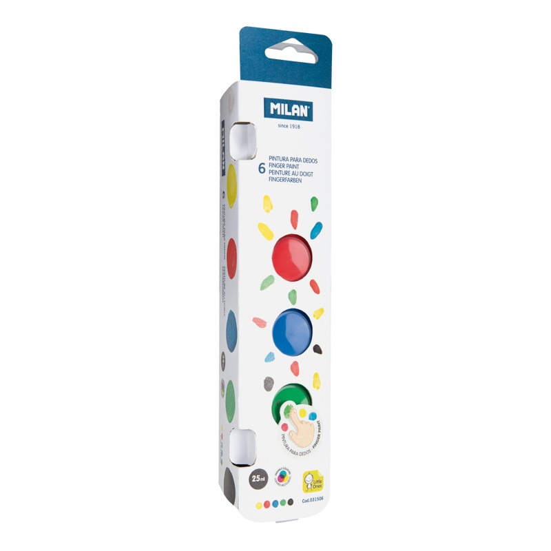 Milan Pack de 6 Botes de Pintura para Dedos - 25 ml - Facil Aplicacion - Mezclable - Colores Surtidos