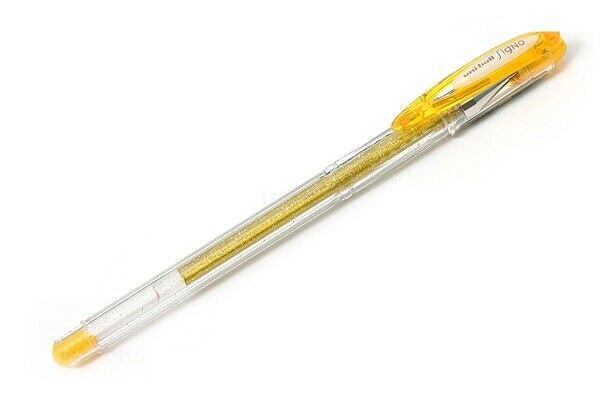 Uni-ball Signo Sparkling Boligrafo de Gel - Punta de Acero Inoxidable 1 mm. - Trazo 0.65 mm. aprox. - Tinta Gel - Color Oro Efecto Purpurina - Caja de 12 ud