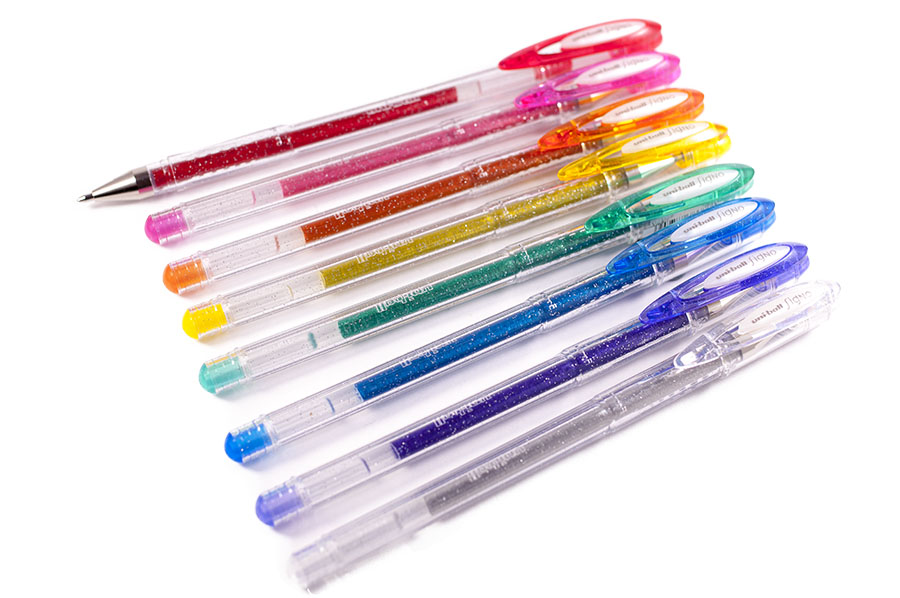 Uni-ball Signo Sparkling Boligrafo de Gel - Punta de Acero Inoxidable 1 mm. - Trazo 0.65 mm. aprox. - Tinta Gel - Colores Surtidos Efecto Purpurina - Estuche de 8 ud