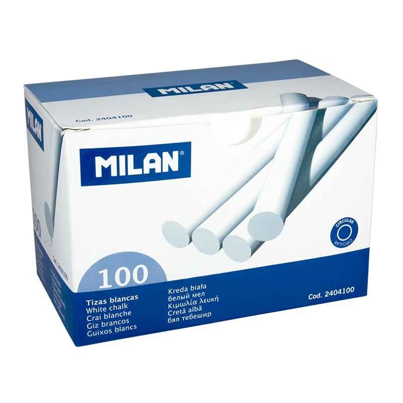 Milan Pack de 100 Tizas - Redonda - No Contiene Caseina - Color Blanco