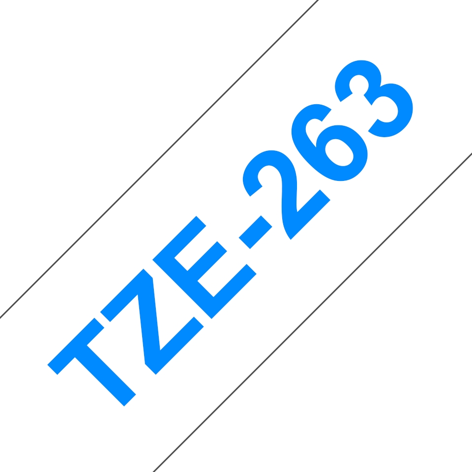 Brother TZe263 Cinta Laminada Generica de Etiquetas - Texto azul sobre fondo blanco - Ancho 36mm x 8 metros