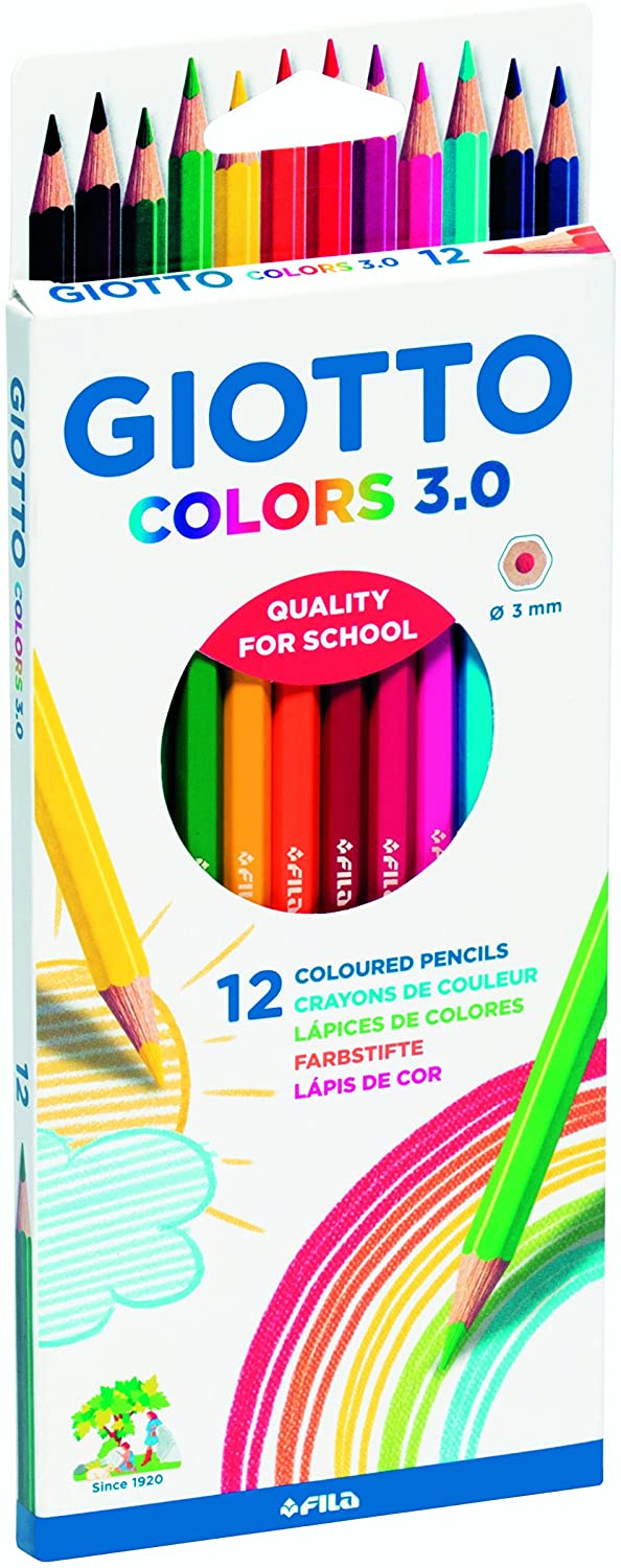 Giotto Colors 3.0 Pack de 12 Lapices Hexagonales de Colores - Mina 3 mm - Madera - Colores Surtidos