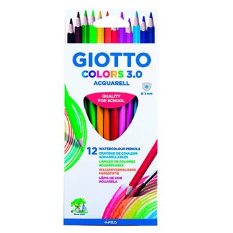 Giotto Colors Acquarell 3.0 Pack de 12 Lapices Triangulares de Colores Acuarelables - Mina 3 mm - Madera - Colores Surtidos