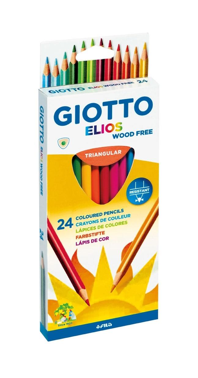 Giotto Elios Giant Wood Free Pack de 24 Lapices Triangulares de Colores - Sin Madera - Mina 5 mm - Colores Surtidos
