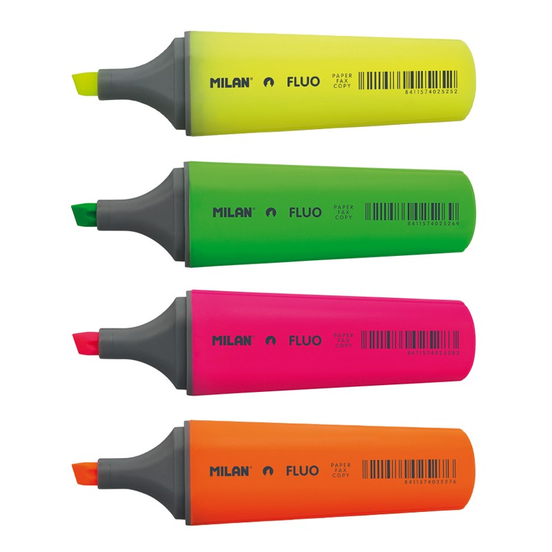 Milan Pack de 4 Marcadores Fluorescentes - Punta Biselada 1 - 4.8mm - Colores Surtidos