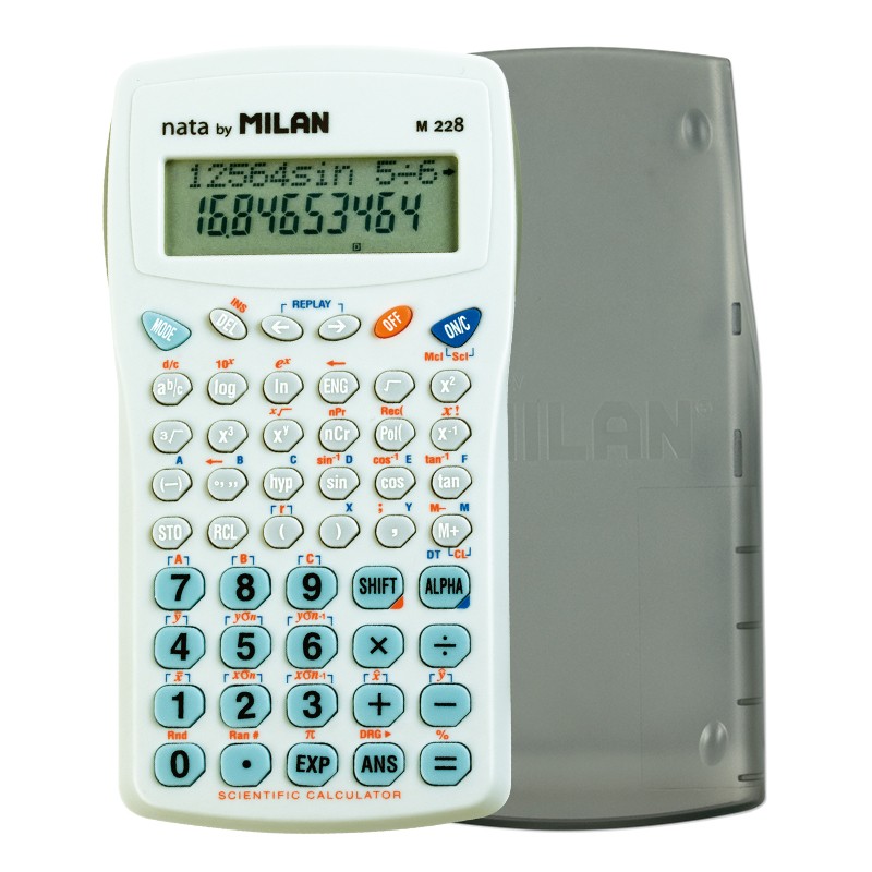 Milan M228 Calculadora Cientifica 10+2 Digitos - Pantalla de 2 Lineas - 228 Funciones Integradas - Carcasa Protectora - Color Blanco