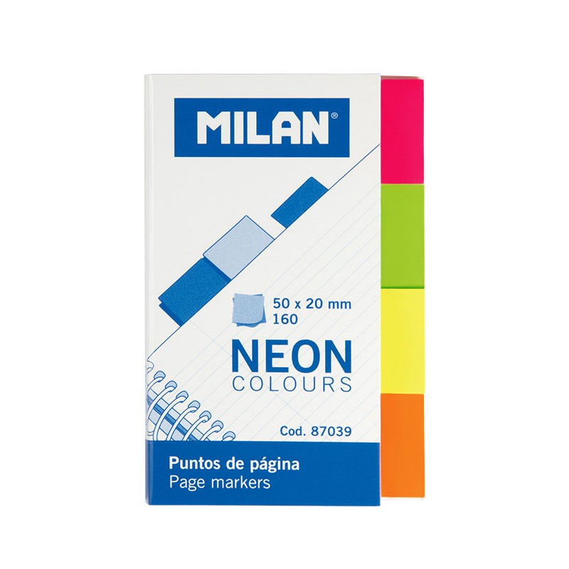 Milan Bloc de 160 Puntos de Pagina Neon - Removibles - Medidas 50mm x 20mm - Colores Surtidos