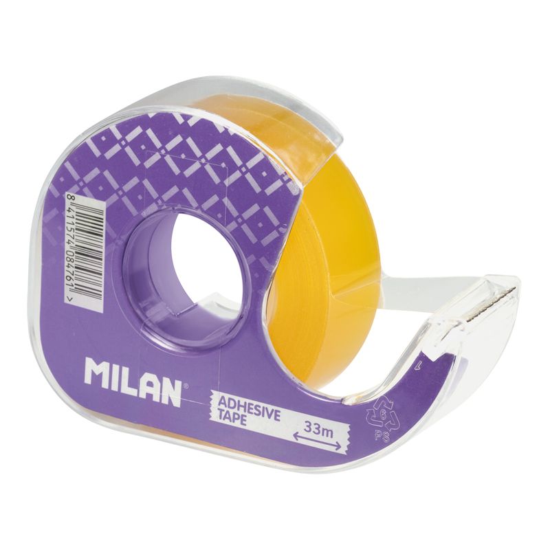 Milan Cinta Adhesiva Transparente con Dispensador - Medidas 19mm x 33m - Color Amarillo Transparente