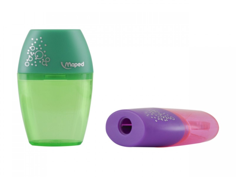 Maped Shaker Sacapuntas con Deposito de Gran Capacidad - 1 Agujero - Forma Ergonomica - Colores Surtidos - Caja Expositora de 25 uds.