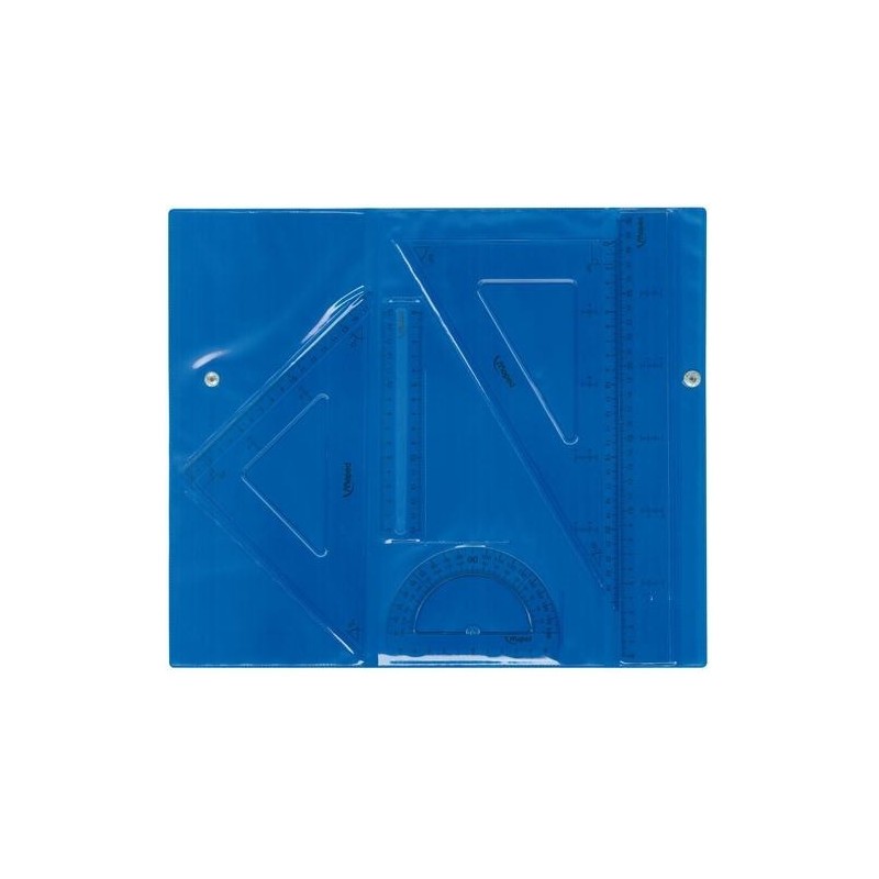 Maped Estuche de Reglas con Cierre - Reglas de 30 cm. y 15 cm. Escuadra de 20 cm. Cartabon de 25 cm. y Transportador de 12 cm. - Transparentes - Estuche en Colores Surtidos
