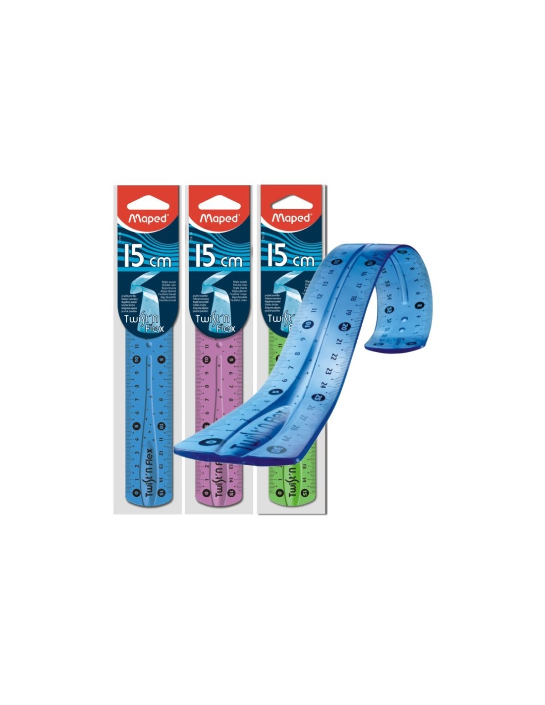 Maped Twist´n Flex Regla de 15 cm. Flexible - Irrompible - Doble Graduacion - Blister de 1 uds. - Colores Surtidos: Azul, Rosa y Verde