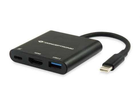 Conceptronic Adaptador Multipuerto USB-C a HDMI / USB-C / USB3.0 - Resolucion 4K - Plug & Play