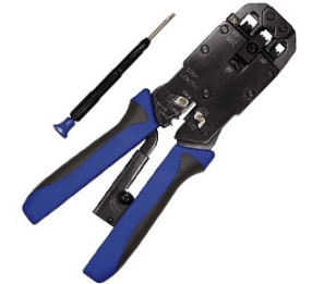 Equip Crimpadora Profesional - Con Funcion de Pelado, Corte, Trinquete y Extraccion para el Cable Redondo - Ideal para Conectores RJ45, RJ12, RJ11