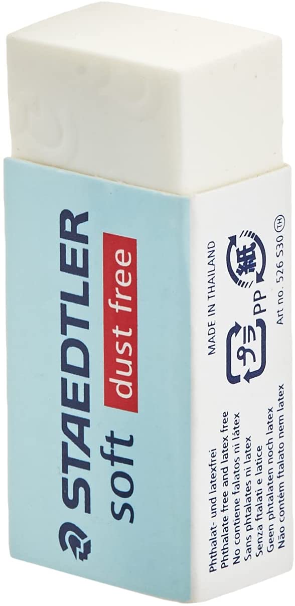 Staedtler Soft 526 S30 Goma de Borrar - Plastico - Maxima Limpieza - Faja Protectora - No Decolora el Papel - Color Blanco