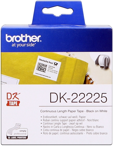 Brother DK22225 - Etiquetas Originales de Tamao personalizado - Ancho 38mm x 30,48 metros - Texto negro sobre fondo blanco