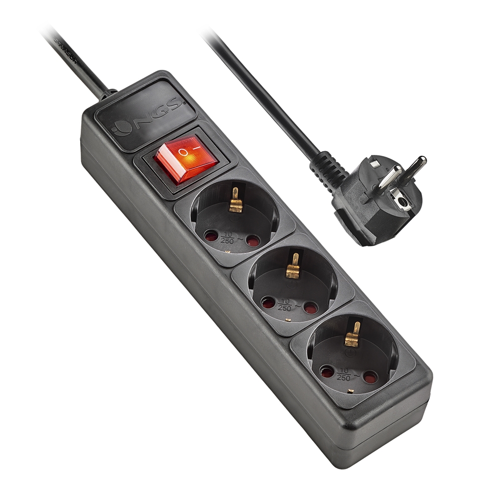 NGS Surge Pole 300 Regleta de Proteccion con 3 Shuckos - Hasta 10A - Cable de 1.50 m - Interruptor On/Off - Color Negro
