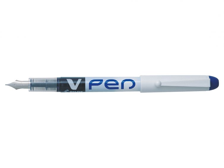 Pilot Pluma Estilografica V-Pen - Desechable - Tinta Liquida Borrable - Punta de Acero - Trazo de 0.5mm - Color Azul