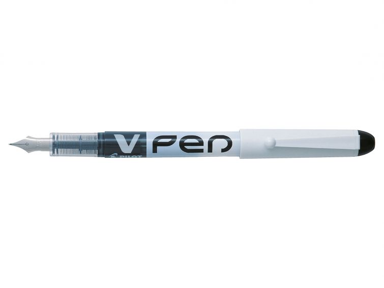 Pilot Pluma Estilografica V-Pen - Desechable - Tinta Liquida Borrable - Punta de Acero - Trazo de 0.5mm - Color Negro