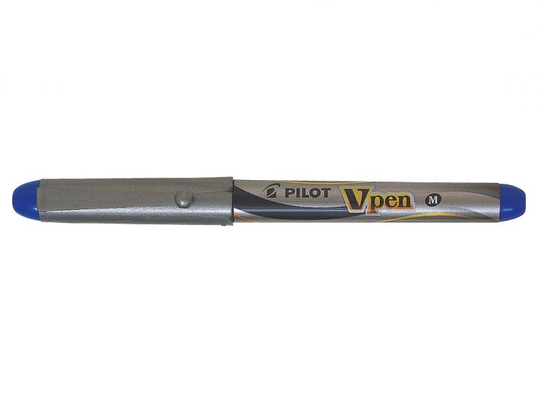 Pilot Pluma Estilografica V-Pen Silver - Desechable - Tinta Liquida - Punta de Acero - Trazo de 0.5mm - Color Azul