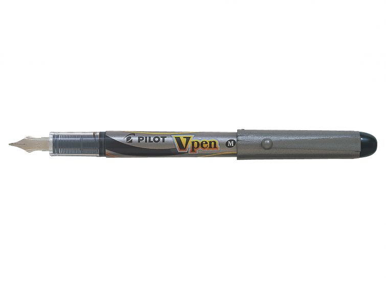 Pilot Pluma Estilografica V-Pen Silver - Desechable - Tinta Liquida - Punta de Acero - Trazo de 0.5mm - Color Negro