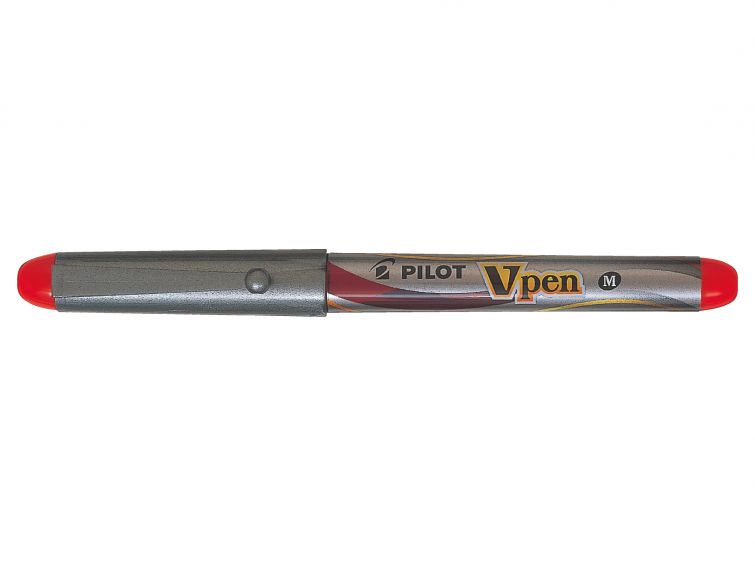 Pilot Pluma Estilografica V-Pen Silver - Desechable - Tinta Liquida - Punta de Acero - Trazo de 0.5mm - Color Rojo