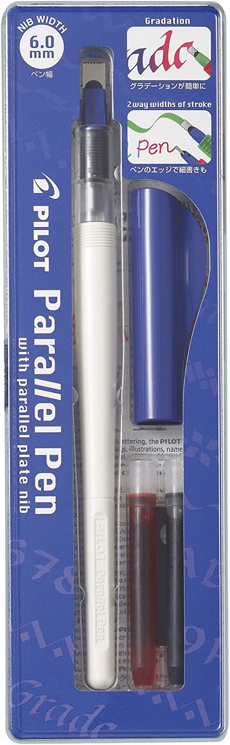 Pilot Pack de Pluma Estilografica Parallel Pen 6.0mm - Punta de Acero - Trazo de 6.0mm - 2 Recargas, Kit Limpieza Interior y Exterior - Color Negro/Rojo