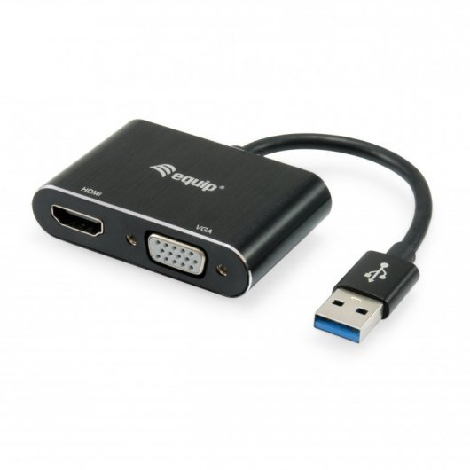 Equip Adaptador USB 3.0 a HDMI/VGA - Tasa de Transferencia 5 Gbit/s - Maxima Resolucion 1920x1080p - Color Negro