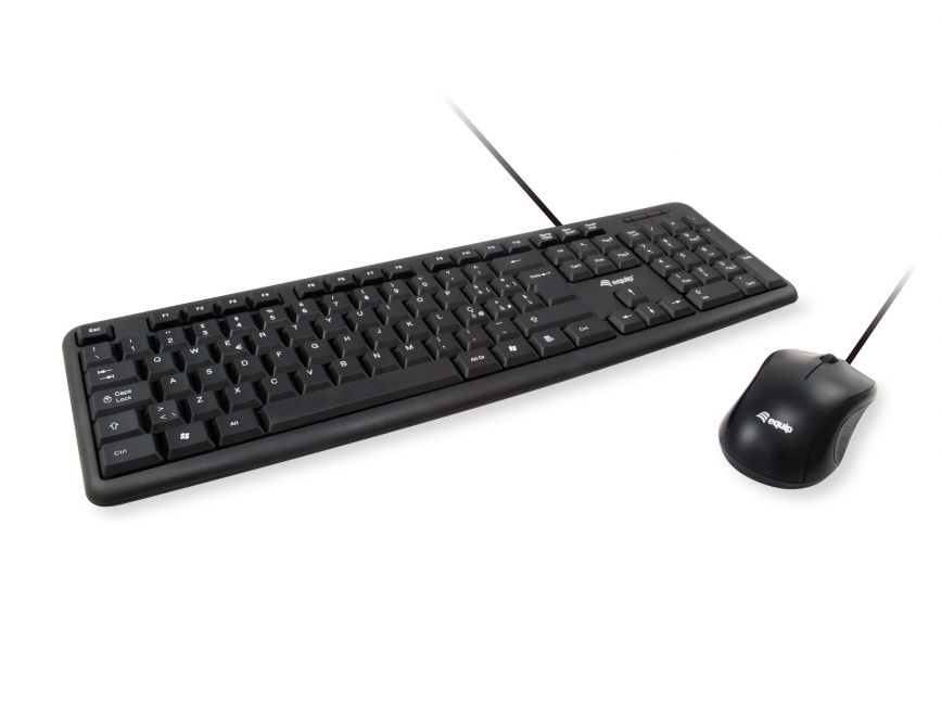 Equip Pack Teclado USB + Raton USB 1000dpi 3 Botones - Uso Ambidiestro - Cable de 1.35m - Color Negro- Italiano