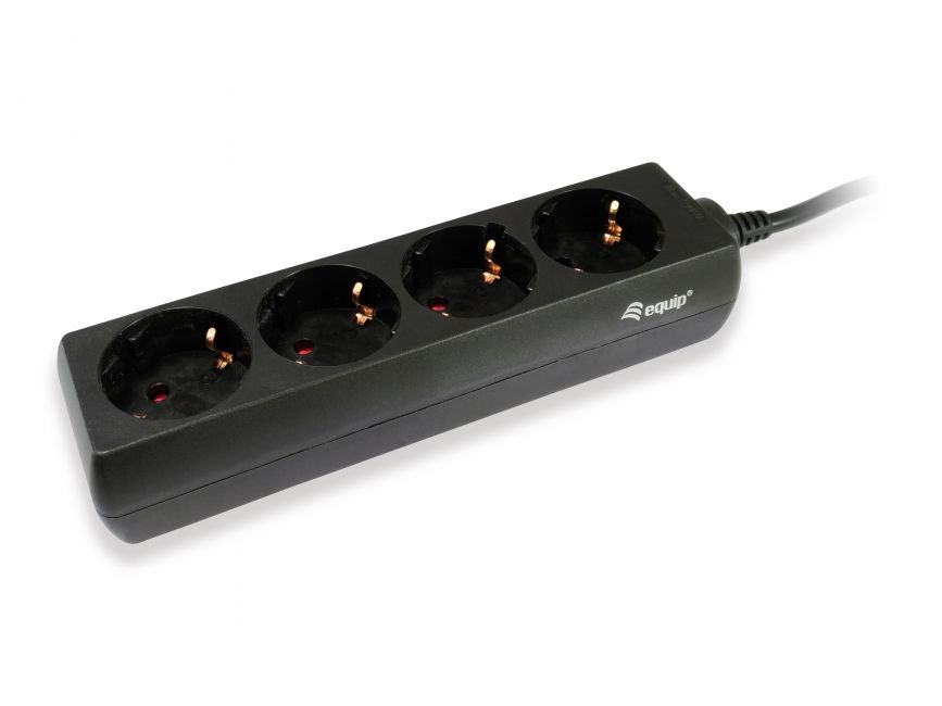 Equip Regleta Alimentacion Especial SAIS - 4 Tomas Schuko - Conector IEC Macho - Cable de 1.10m - Color Negro