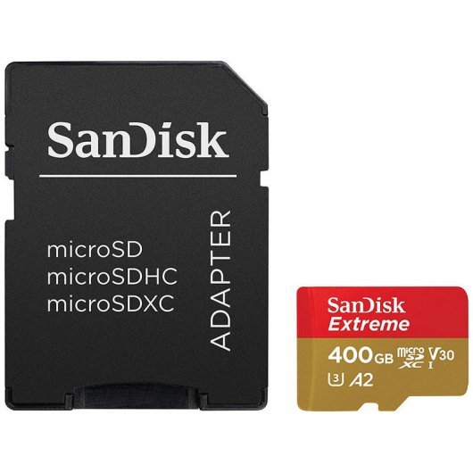 Sandisk Extreme Tarjeta Micro SDXC 400GB UHS-I U3 V30 A2 Clase 10 160MB/s + Adaptador SD