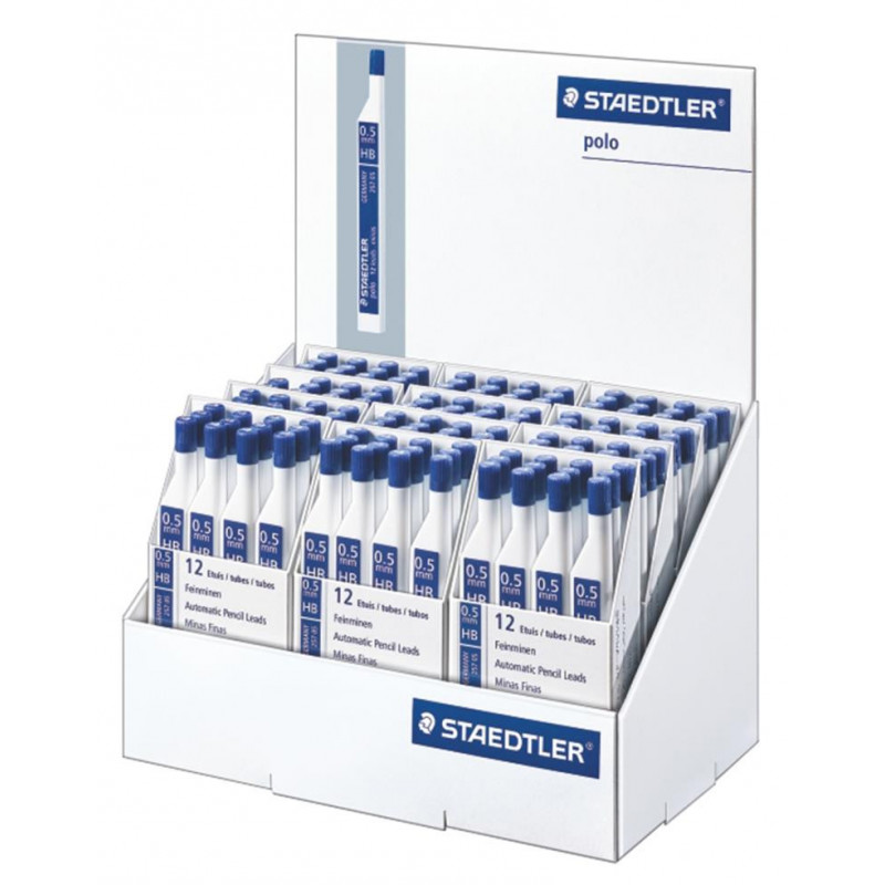 Staedtler 257 Polo Expositor de 144 Tubos de Minas de Recambio para Portaminas 0.5mm HB - Fuertes y Duraderas - Apta para la Mayoria de Portaminas