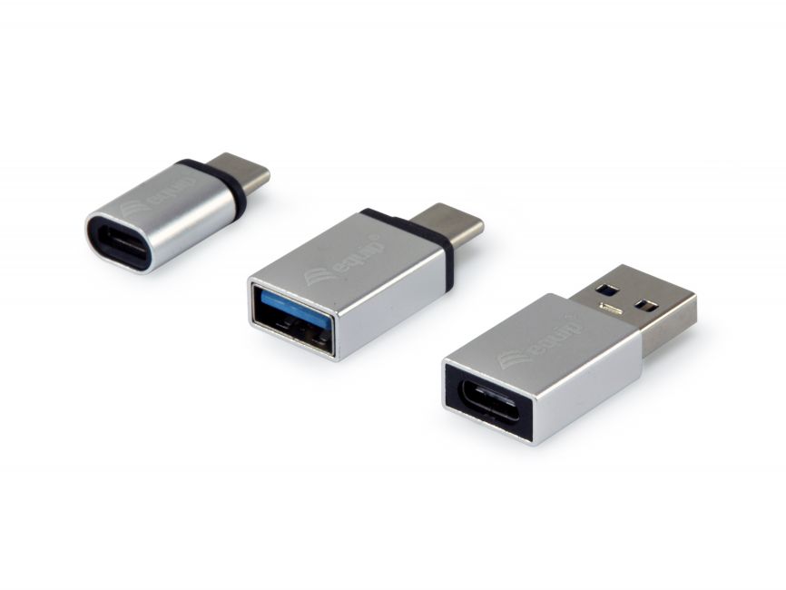 Equip Pack de 3 Adaptadores USB-C - 1x USB-C Macho a MicroUSB Hembra, 1x USB-C Macho a USB-A hembra, 1x USB-A macho a USB-C hembra