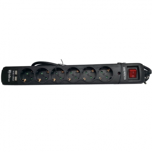 Riello Thunder 6002 USB Regleta de Proteccion - 6x Shuckos, 2x USB con Interruptor On/Off - Maxima Potencia 250v/16a - Maximo Voltaje 6000v - Cable de 1.50m