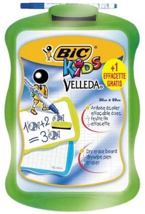 Bic Velleda Kids Pizarra Escolar Blanca y Milimetrada + 1 Marcador Velleda Azul + 1 Borrador - Dimensiones: 20x30cm