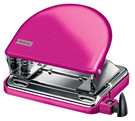 Petrus 52 Taladro Perforador Clasico Metalico - Hasta 20 Hojas - Marcas de Formato - Facil Vaciado - Punzones 5.5mm - Color Fucsia