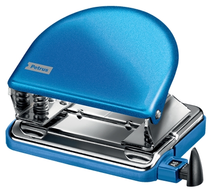 Petrus 52 Taladro Perforador Clasico Metalico - Hasta 20 Hojas - Marcas de Formato - Facil Vaciado - Punzones 5.5mm - Color Azul