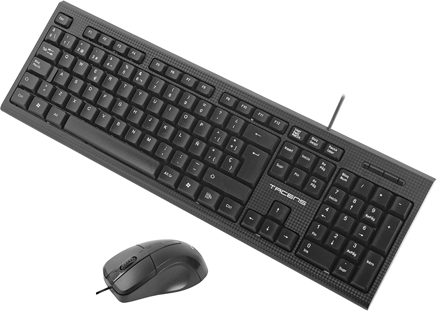 Tacens Pack USB Teclado + Raton Ergonomico 1200dpi 3 Botones - Cable de 1.30m