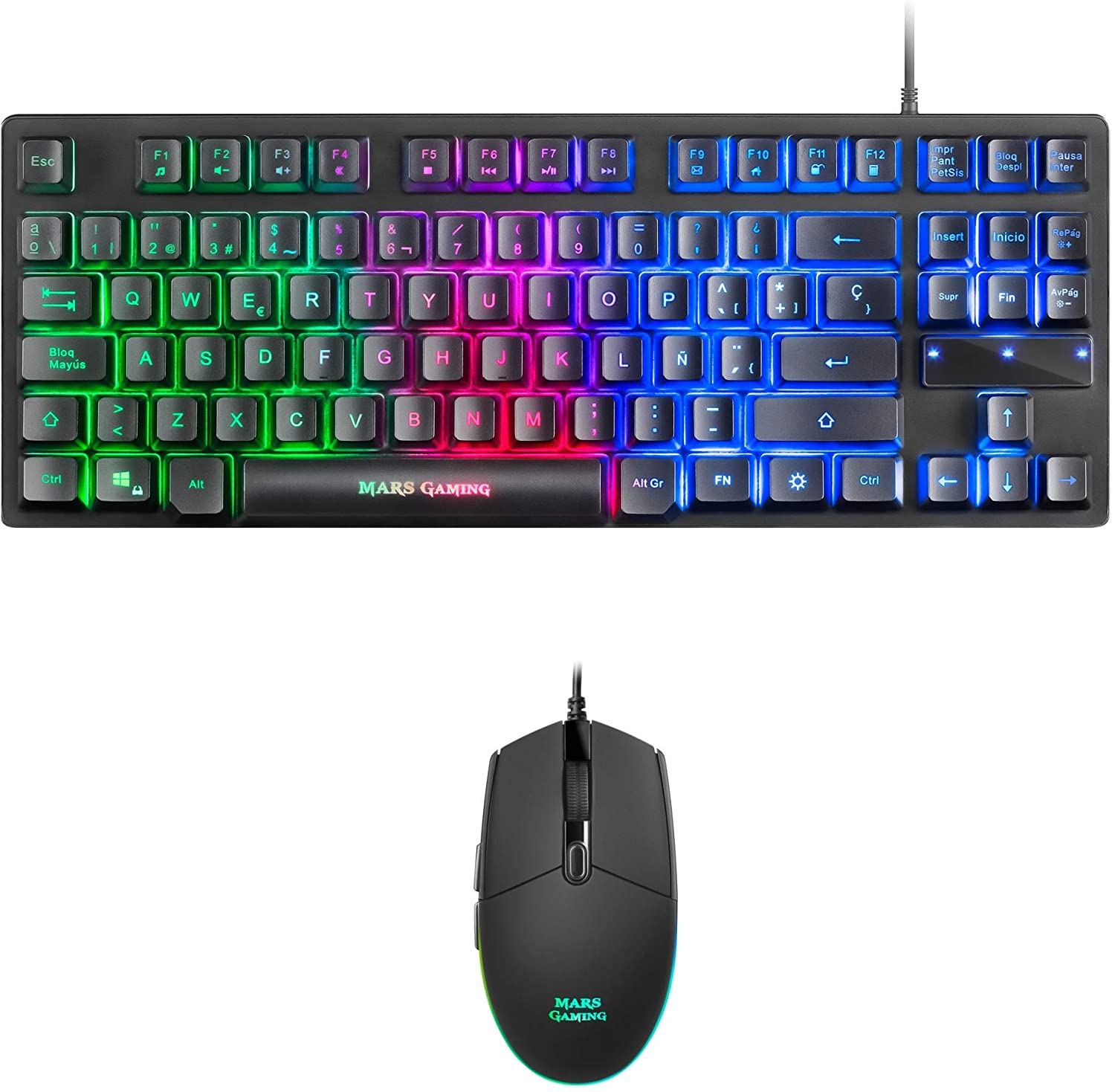 Mars Gaming Pack Teclado Formato TKL + Raton 3200dpi 6 Botones - Conectividad USB - Iluminacion RGB - Antighosting