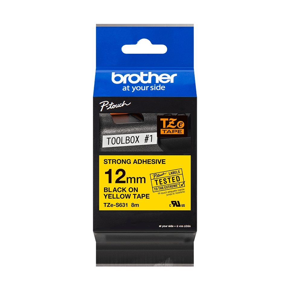 Brother TZeS631 Cinta Laminada Super Adhesiva Original de Etiquetas - Texto negro sobre fondo amarillo - Ancho 12mm x 8 metros