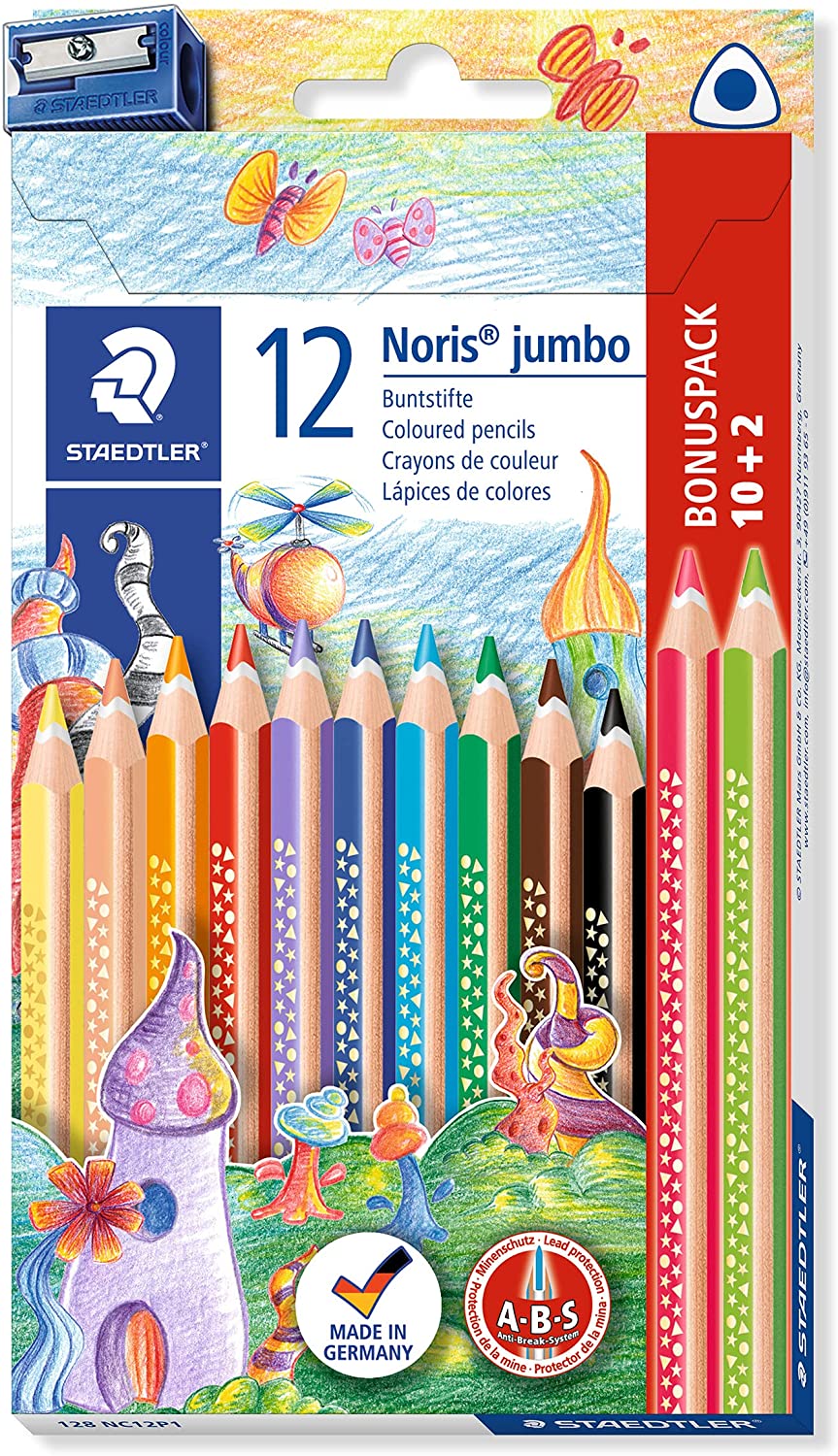 Staedtler Jumbo Noris 128 Pack de 12 Lapices Triangulares de Colores - Diseo Ergonomico - Colores Surtidos